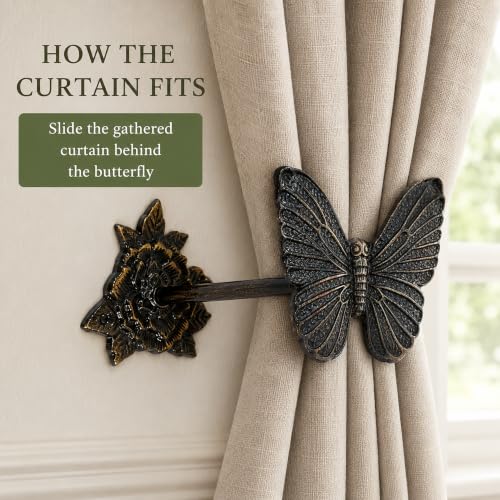 Butterfly Curtain Holdbacks Rustic Metal Set of 2