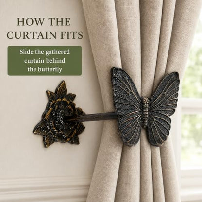 Butterfly Curtain Holdbacks Rustic Metal Set of 2