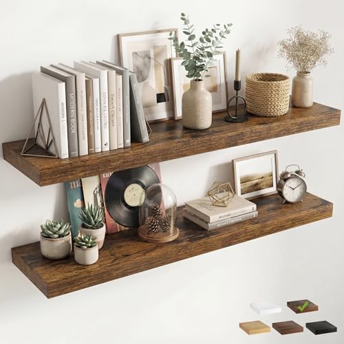 12 inch Deep Floating Shelves for Wall, 55" Wide, Rustic Brown, 2-Pack - color: Rustic Brown, size: 55"w x 12"d, 2p