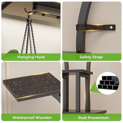 Elbourn Plant Stand Indoor with Grow Light - 8 Tiered 60" Plant Shelf - color: Black