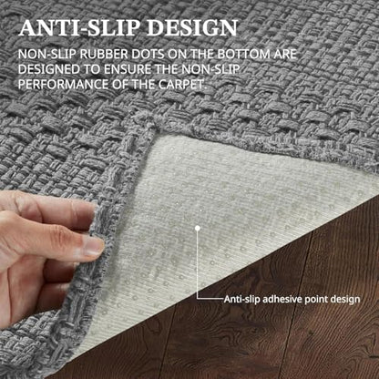 MatEssenz Runner Rug – Boho 2x6 ft Hallway Runner Rug Washable Non-Slip Entryway Rug with Rubber Backing, Grey, Machine Washable, Durable Hand-Woven Design for Home & Kitchen - color: Grey, size: 2' x 6' (Rectangular)