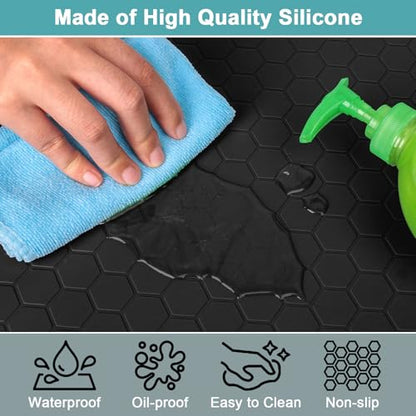Under Sink Mats for Kitchen Waterproof, 34" x 22" Silicone Sink Mat Black - color: Black, size: 34" x 22"