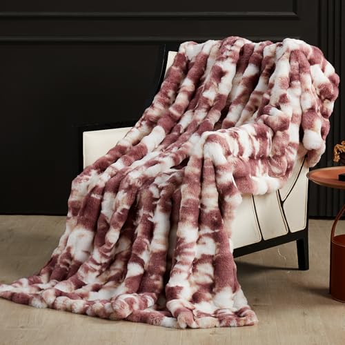 SAPHREAS Faux Fur Throw Blanket for Couch, Fluffy Fuzzy Bubble Blanket for Sofa Bed Living Room, Decor Soft Cozy Gifts for Women Men, 50x60” Tie Dye Burgundy - color: Tie Dye Burgundy, size: Throw(50"x60")