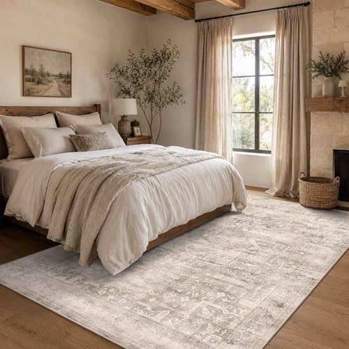 4x6 Washable Boho Area Rug, Non-Slip LightBeige Bedroom Carpet - color: Light Beige, size: 4' x 6' (Rectangular)