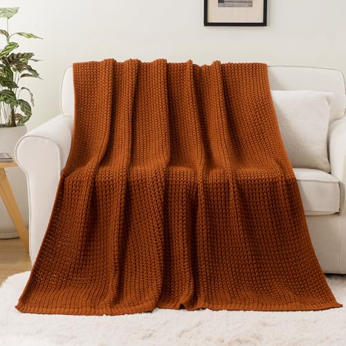 Waffle Knit Blanket Throw, Fall Caramel Throw Blanket for Couch, 50"x60" - color: Caramel, size: 50"x60"