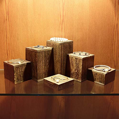 MOOCA 6-Piece Wooden Square Display Risers for Jewelry & Accessories - color: Brown