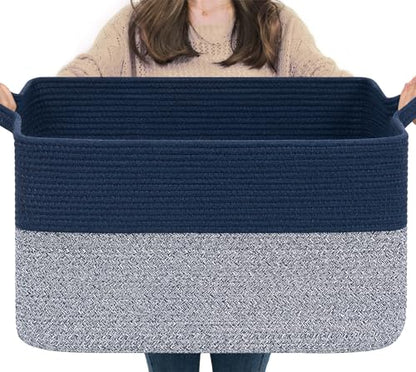 Goodpick 75L Extra Large Woven Blanket Basket, 22" x 17" x 12", Blue - color: Blue, size: 22"L x 17"W x 12"H