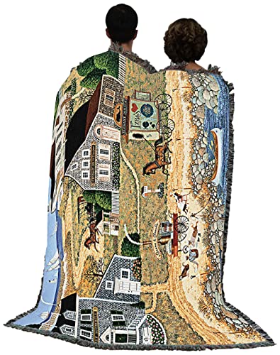 Pure Country Weavers Salty Witch Bay Blanket by Charles Wysocki - Early America Coastal Ocean Beach Gift Tapestry Throw Woven from Cotton - Made in the USA (72x54) - color: Salty Witch Bay
