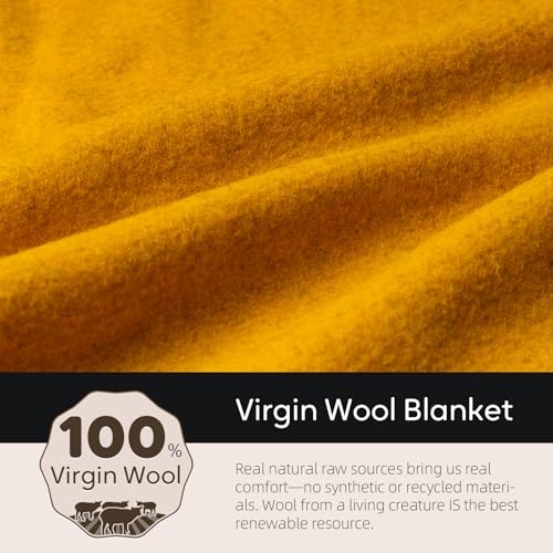 Molithe 100% Wool Blanket, 62" x 86", Warm, Thick, Military, Camping Gear - color: Yellow, size: Large
