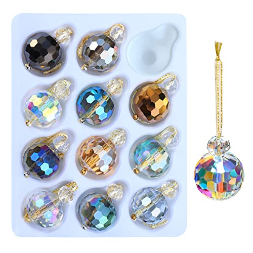 12 Pcs Multicolor Crystal Glass Christmas Balls Ornaments, 0.87" Mini Colorful Prism Ball Xmas Tree Decorations, Hanging Ornament Clearance for Wedding Party Home Decor(Multicolor) - color: Multi Color