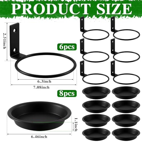 6 Pack 6'' Wall Mount Plant Holder with 8 Replaceable Trays, Black - size: 6 Inch