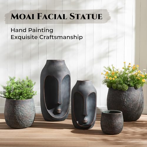 20"+28" Bronze Artificial Stone Statue for Home and Garden Outdoor Decor - color: Bronze-moai, size: 28" & 20"