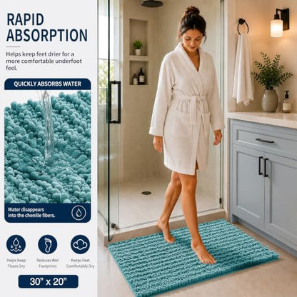 Yimobra Bathroom Rug Set 3 Piece, Super Absorbent Bath Mat Set, Teal Blue - color: Teal Blue, size: 24"x17" + 24"x20" + 30"x20"