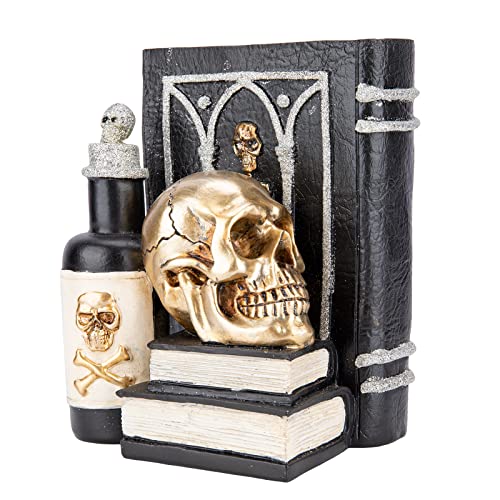 Halloween Skull Decor, Gothic Skeleton Heads and Book Resin Statue, Collectible Figurines for Halloween Decor Unique Gifts for Home Decorations 9.2"