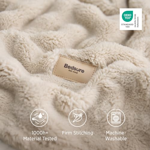 Bedsure Cloud Bubble Fleece Queen Blanket for Bed, Beige, 90"×90" - color: 04 Beige, size: Queen (90" X 90")