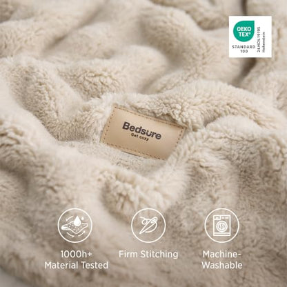 Bedsure Cloud Bubble Fleece Queen Blanket for Bed, Beige, 90"×90" - color: 04 Beige, size: Queen (90" X 90")