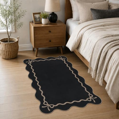 Rugalia Easy Jute Scalloped Entryway Rug 2x3 Black Front Door Mats - color: Black Bow, size: 2' x 3' (Rectangular)
