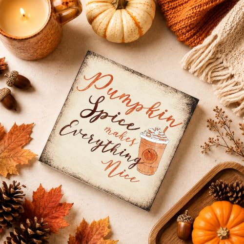 Fall Signs Pumpkin Spice Makes Everything Nice Coffee Wood Sign Fall Decor - color: FALL25