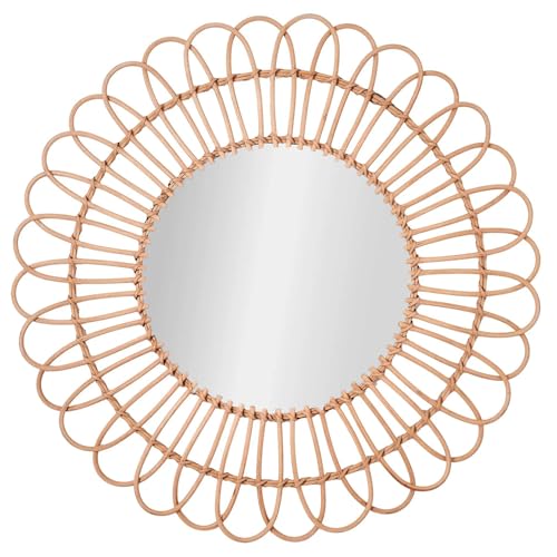 American Art Decor 25" Boho Woven Rattan Mirror - Round Decorative Wall Mirror - Rustic Farmhouse Small Hanging Accent Mirror for Living Room, Bedroom, Kitchen, Bathroom, Entryway