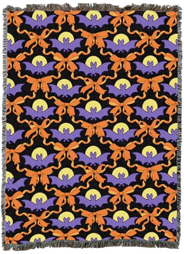 Pure Country Weavers Bats and Bows Blanket - Gift Fall Halloween Tapestry Throw Woven from Cotton - Made in The USA (72X54) - color: Bats and Bows, size: 72x54