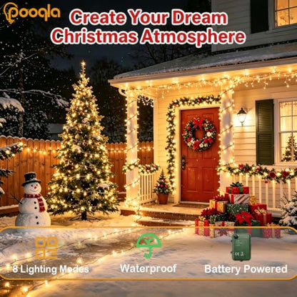 Pooqla Warm White String Lights Battery Powered, 2x100 LED Christmas Lights - color: Warm White, size: 100 LED x2