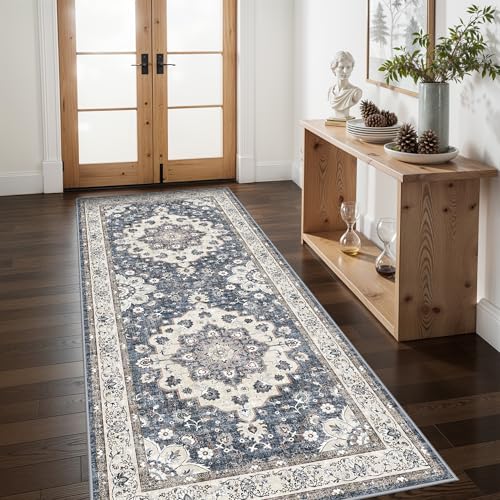 Washable 3x7 Hallway Runner Rug: Non-Slip Stain Resistant Floor Mat Light Weight Thin Runner Rug for Hallway Kitchen Bedside Soft Low-Pile Indoor Entryway Carpet for Young Familys with Pets (3x7,Blue) - color: Blue, size: 3' x 7' (Rectangular)