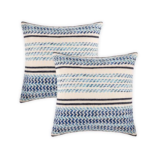 · REDEARTH · Textured Handwoven Throw Pillow Cases - Serenity Twill Indigo | 100% Cotton, 18x18"; Woven Tufted Decorative Farmhouse Cushion Covers; Set for Couch, Sofa, Bed, Chair, Dining, Covered Patio - color: Serenity Twill Indigo, size: 18" x 18" (Pac
