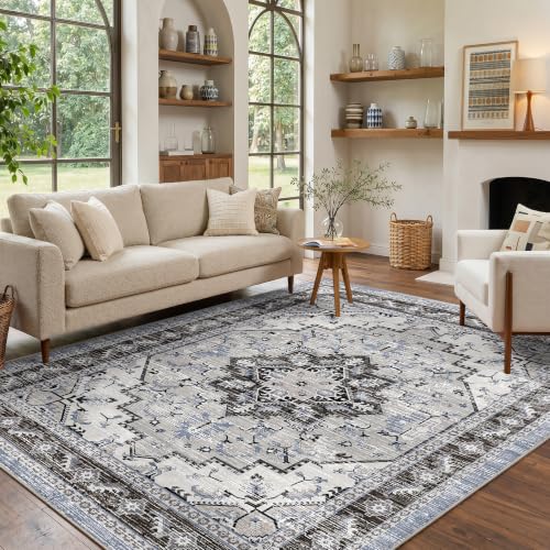 Area Rugs 5x7 Washable Non-Slip Boho Rug for Living Room, Blue Grey - color: Blue Grey, size: 5' x 7' (Rectangular)