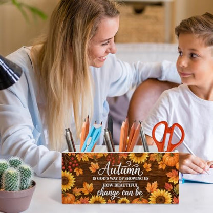 Christian Fall Pumpkin Pen Pencil Holder Organizer for Desk - color: Fall 01