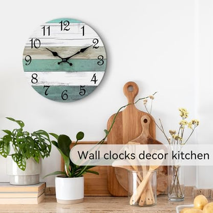 CHYLIN Wall Clock 8" Silent Non-Ticking Battery Operated Rustic - color: D-brown Teal White, size: 8 inch
