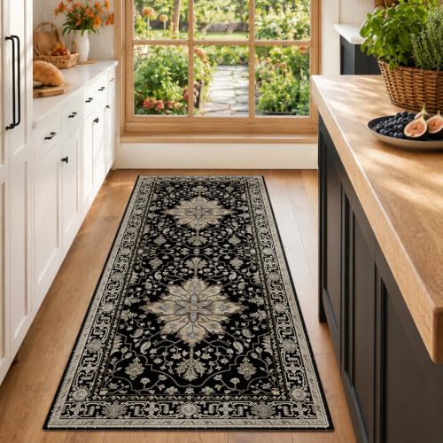 RELEANY Washable Area Rug, Runner 2'x6', Black/Neutral - color: Black/Neutral, size: 2' x 6' (Rectangular)