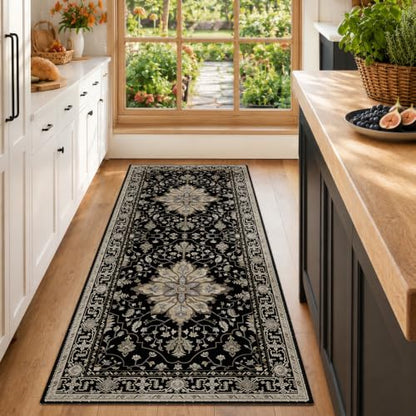 RELEANY Washable Area Rug, Runner 2'x6', Black/Neutral - color: Black/Neutral, size: 2' x 6' (Rectangular)