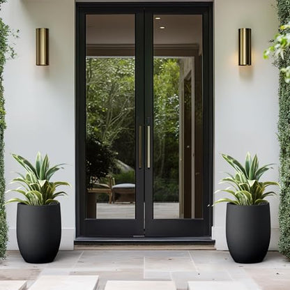 Kante 16.5" Tall Curved Concrete Planter, Black Round Flower Pot - color: Black, size: 16.5 Inch Tall