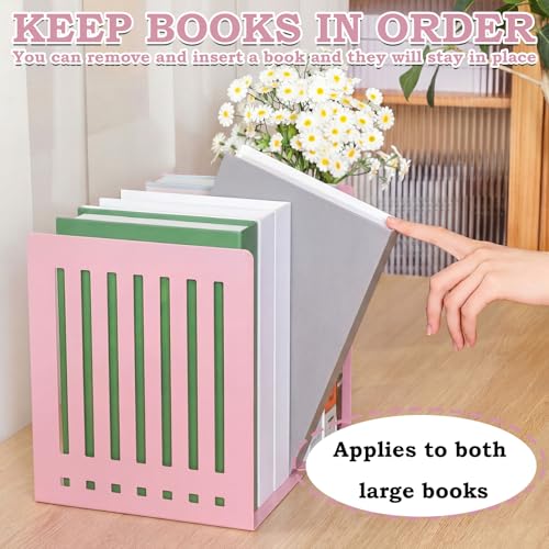 4 Pcs 10 Inch Heavy Duty Bookends Non-Skid Base, Pink - color: Pink, size: 10 Inch