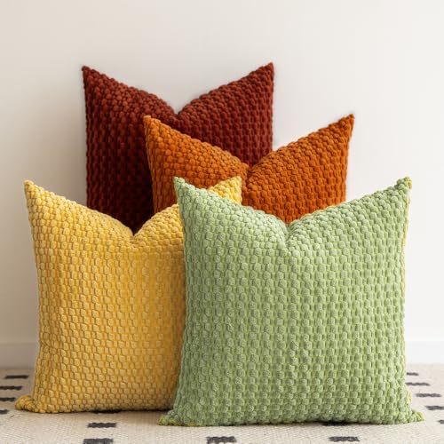 LANANAS Corduroy Throw Pillow Covers 18x18 Set of 4 Sage Terracotta - color: Orange Green, size: 18" x 18" (Pack of 4)