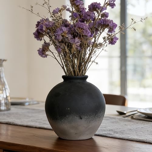 Rustic Farmhouse Ceramic Vase, 7.9 Inch, Terracotta Decor - color: Black