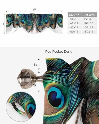 Retro Tie Up Valance for Windows Peacock Feathers Abstract Art Adjustable Curtain Valance Rod Pocket Balloon Shade Window Treatment for Kitchen Living Room Bedroom 42x18inch - size: 42"W x 18"L (Pack of 1)