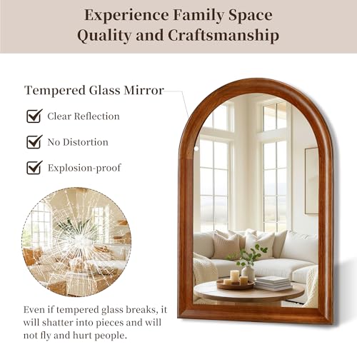 Tanmicoshomy Wood Arched Bathroom Mirror 24 x 36 Inch, Rustic Brwown Frame - color: Brwon, size: 36"L x 24"W
