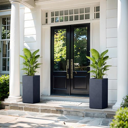 Kante Accent Column Square Charcoal Concrete Planter 23.6" H, Outdoor - color: Dark Gray, size: 23.6" H