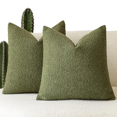 Foindtower Decorative Textured Boucle Throw Pillow Covers 16x16 Inch,Green - color: Forest, size: 16" x 16" (Pack of 2)