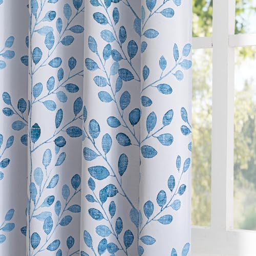 MYSKY HOME Blue Leaf Curtains 84 Inch Length for Bedroom Grommet 2 Panels - color: Leaf-blue, size: 52"W x 84"L (Pack of 2)