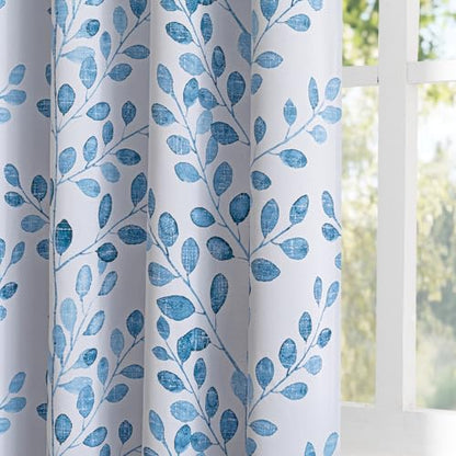 MYSKY HOME Blue Leaf Curtains 84 Inch Length for Bedroom Grommet 2 Panels - color: Leaf-blue, size: 52"W x 84"L (Pack of 2)