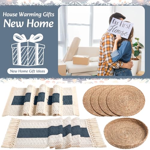 Boho Table Runner and Placemats Set, 4 Sets, Blue, 12x72 - color: Blue, size: 12x72"