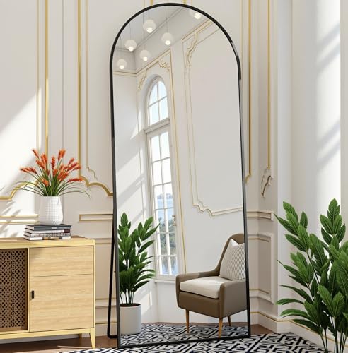 Prywot Arched Full Length Mirror Free Standing, 57"x20" Floor Mirror, Black - color: Black, size: 57"L x 20"W