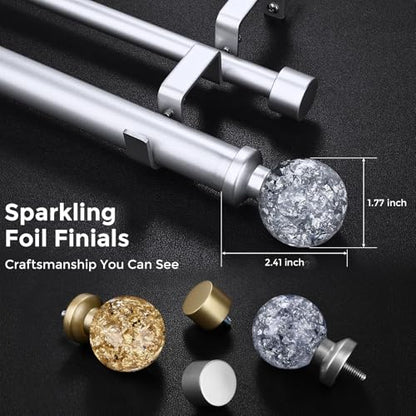 Double Curtain Rod 36-153 Inch, Adjustable Crystal Dual Rod Silver - color: Silver, size: 36"-153"