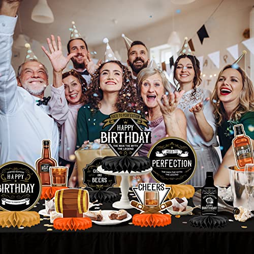 Whiskey pattern Birthday Party Decorations for MenTable Centerpiece Whiskey Honeycomb Table Toppers for 30th 40th 50th 60th 70th 80th Birthday decorations - style: birthday