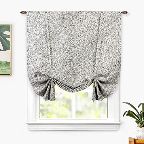 DriftAway Farmhouse Double Layer Linen Blackout Tie Up Curtains Thermal Insulated Striped Fully Lined Balloon Roman Shade Bathroom Window Adjustable Rod Pocket 45 Inch by 63 Inch Roman Black - color: Roman Black, size: 45"W x 63"L (Pack of 1)