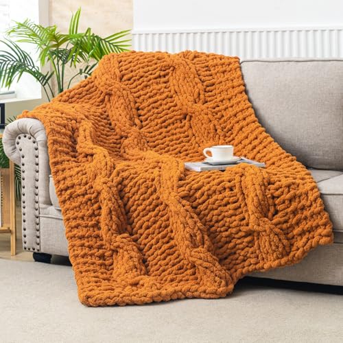 WESHIONGOO Chunky Knit Blanket Throw for Couch Bed 50"×60" Burnt Orange - color: Burnt Orange, size: 50"x60"