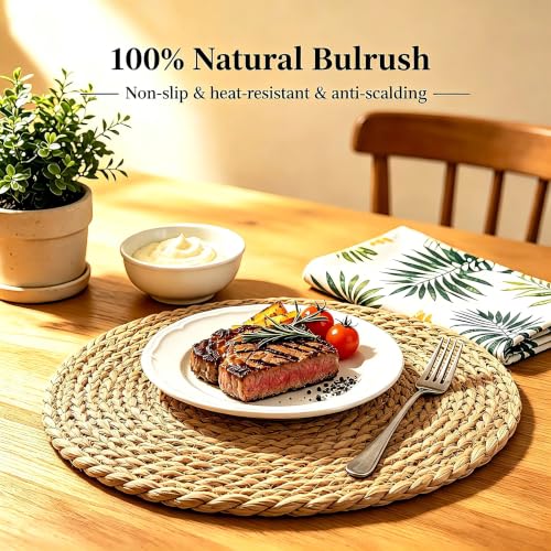 13.8" Round Woven Placemats Set of 8, Heat Resistant Plate Chargers - size: 13.8 Inch Set of 8
