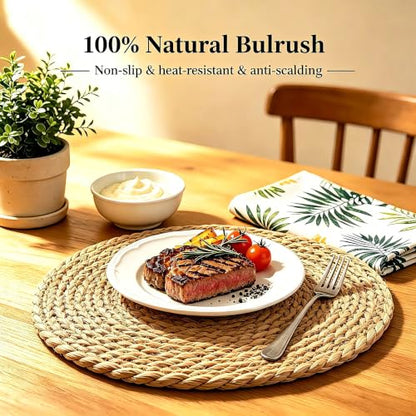 13.8" Round Woven Placemats Set of 8, Heat Resistant Plate Chargers - size: 13.8 Inch Set of 8